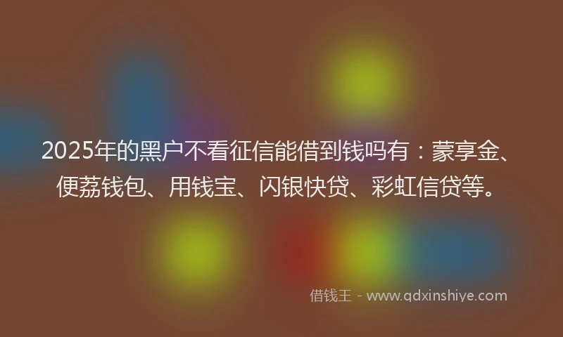 2025年的黑户不看征信能借到钱吗有：蒙享金、便荔钱包、用钱宝、闪银快贷、彩虹信贷等。