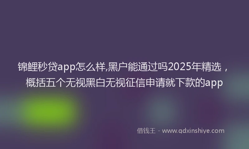 锦鲤秒贷app怎么样,黑户能通过吗2025年精选，概括五个无视黑白无视征信申请就下款的app