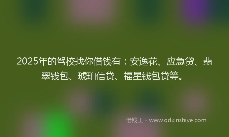 2025年的驾校找你借钱有：安逸花、应急贷、翡翠钱包、琥珀信贷、福星钱包贷等。