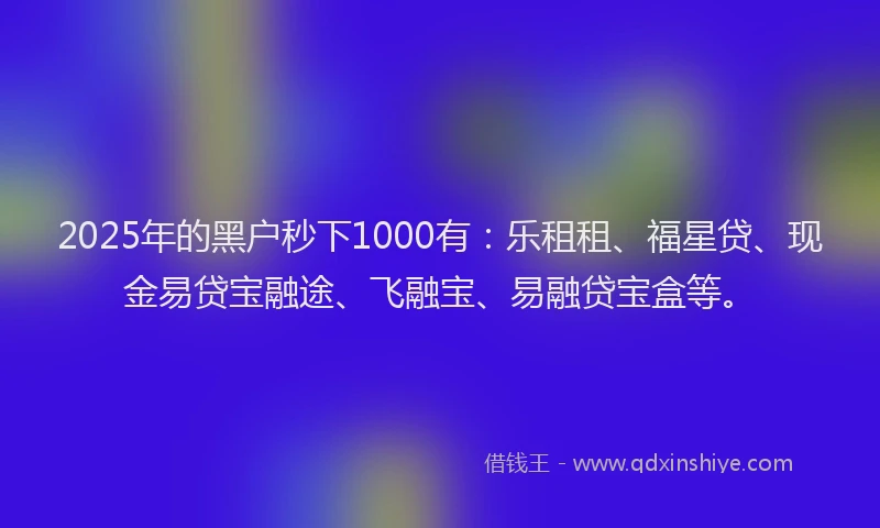 2025年的黑户秒下1000有：乐租租、福星贷、现金易贷宝融途、飞融宝、易融贷宝盒等。
