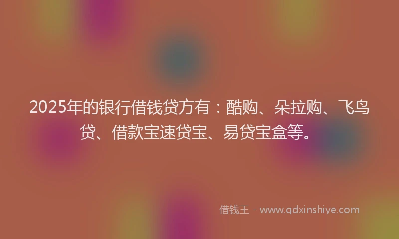 2025年的银行借钱贷方有：酷购、朵拉购、飞鸟贷、借款宝速贷宝、易贷宝盒等。