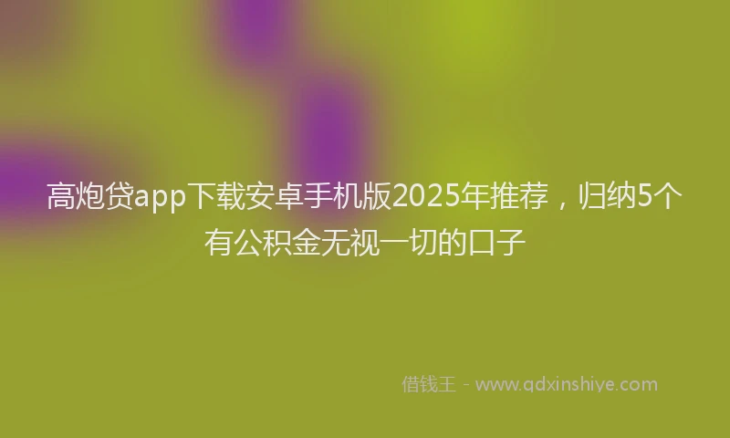 高炮贷app下载安卓手机版2025年推荐，归纳5个有公积金无视一切的口子