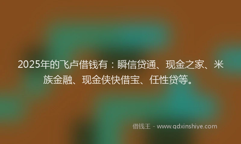 2025年的飞卢借钱有：瞬信贷通、现金之家、米族金融、现金侠快借宝、任性贷等。