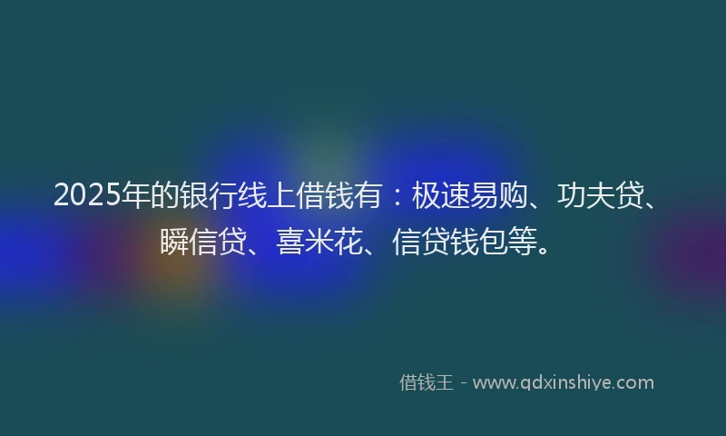 2025年的银行线上借钱有：极速易购、功夫贷、瞬信贷、喜米花、信贷钱包等。