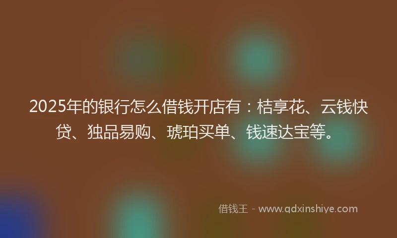 2025年的银行怎么借钱开店有：桔享花、云钱快贷、独品易购、琥珀买单、钱速达宝等。