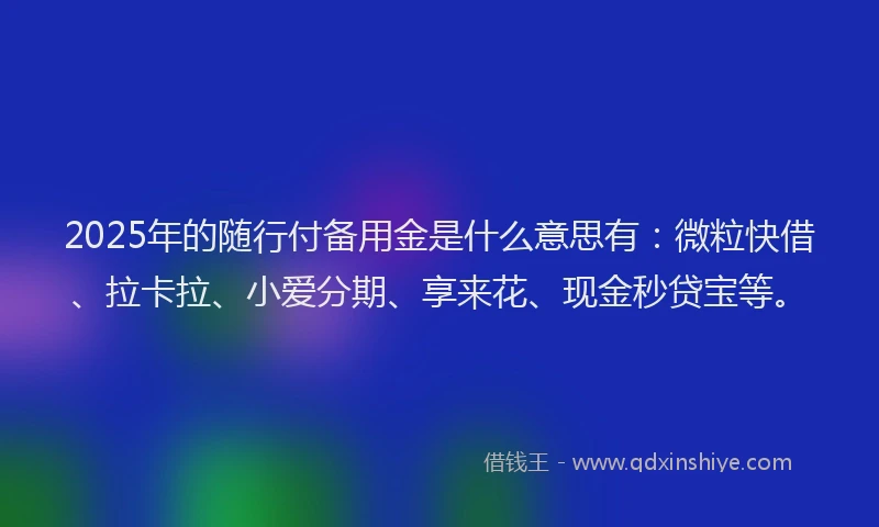 2025年的随行付备用金是什么意思有：微粒快借、拉卡拉、小爱分期、享来花、现金秒贷宝等。