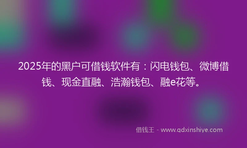2025年的黑户可借钱软件有：闪电钱包、微博借钱、现金直融、浩瀚钱包、融e花等。