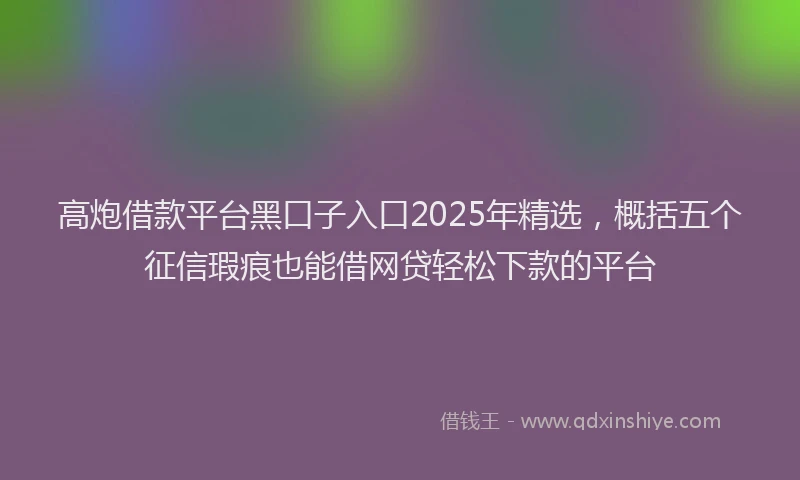 高炮借款平台黑口子入口2025年精选，概括五个征信瑕疵也能借网贷轻松下款的平台