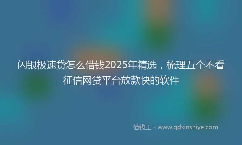 闪银极速贷怎么借钱2025年精选，梳理五个不看征信网贷平台放款快的软件