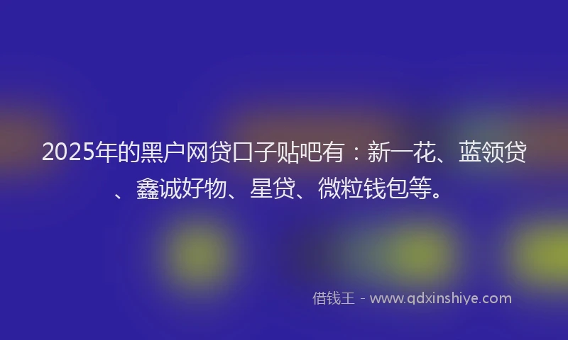 2025年的黑户网贷口子贴吧有：新一花、蓝领贷、鑫诚好物、星贷、微粒钱包等。