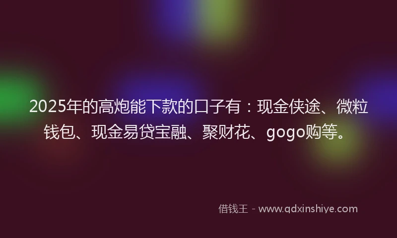 2025年的高炮能下款的口子有：现金侠途、微粒钱包、现金易贷宝融、聚财花、gogo购等。