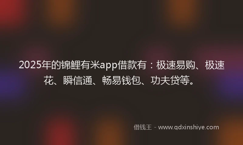 2025年的锦鲤有米app借款有：极速易购、极速花、瞬信通、畅易钱包、功夫贷等。