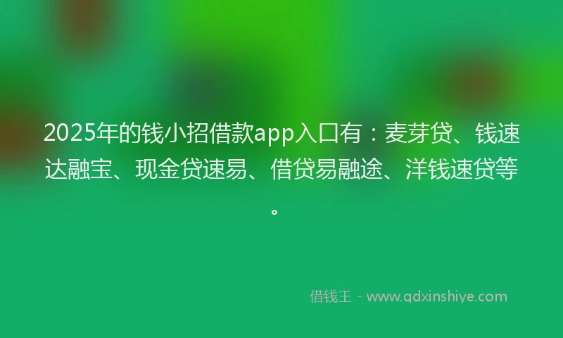 2025年的钱小招借款app入口有：麦芽贷、钱速达融宝、现金贷速易、借贷易融途、洋钱速贷等。