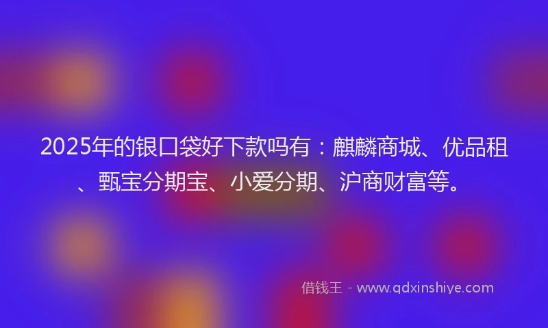 2025年的银口袋好下款吗有：麒麟商城、优品租、甄宝分期宝、小爱分期、沪商财富等。