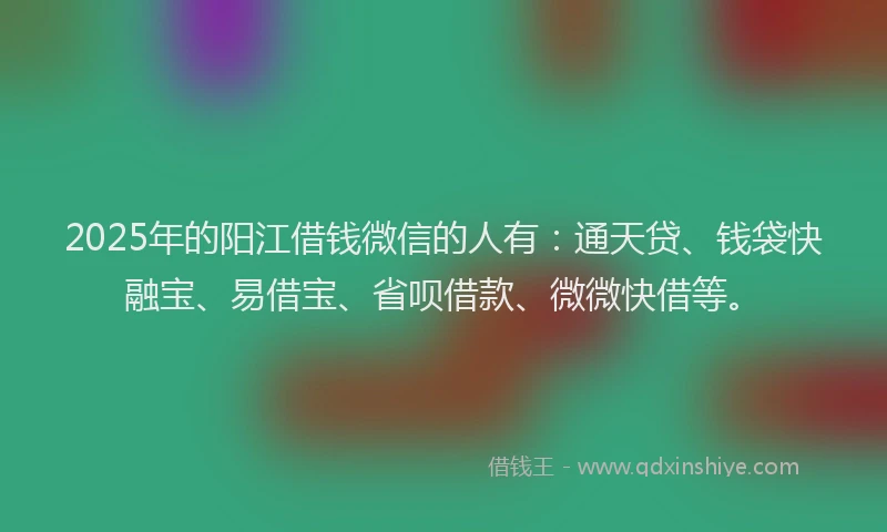 2025年的阳江借钱微信的人有：通天贷、钱袋快融宝、易借宝、省呗借款、微微快借等。