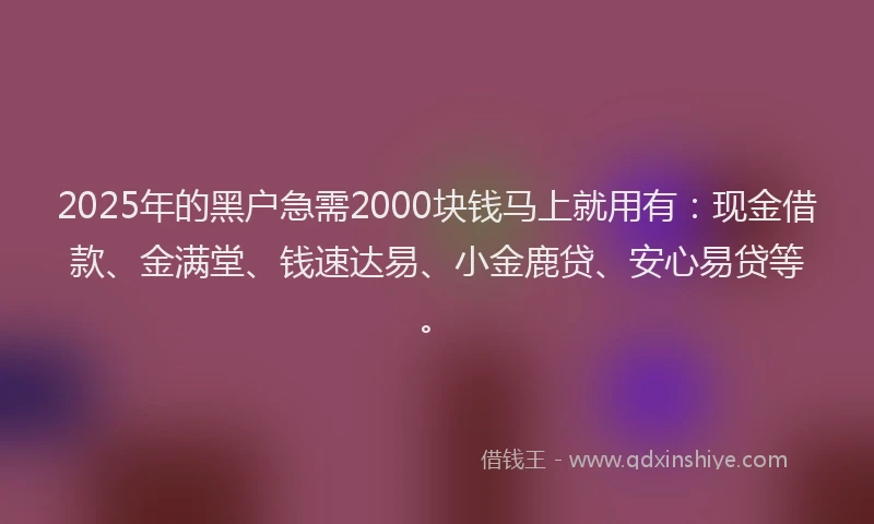 2025年的黑户急需2000块钱马上就用有：现金借款、金满堂、钱速达易、小金鹿贷、安心易贷等。