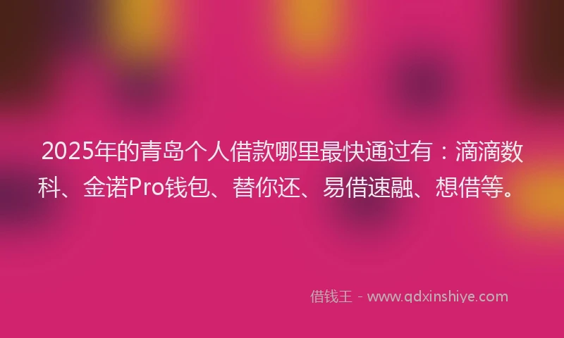 2025年的青岛个人借款哪里最快通过有：滴滴数科、金诺Pro钱包、替你还、易借速融、想借等。