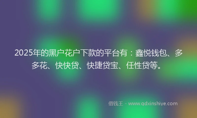 2025年的黑户花户下款的平台有：鑫悦钱包、多多花、快快贷、快捷贷宝、任性贷等。
