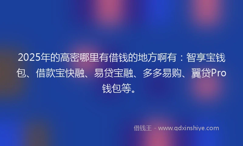 2025年的高密哪里有借钱的地方啊有：智享宝钱包、借款宝快融、易贷宝融、多多易购、翼贷Pro钱包等。