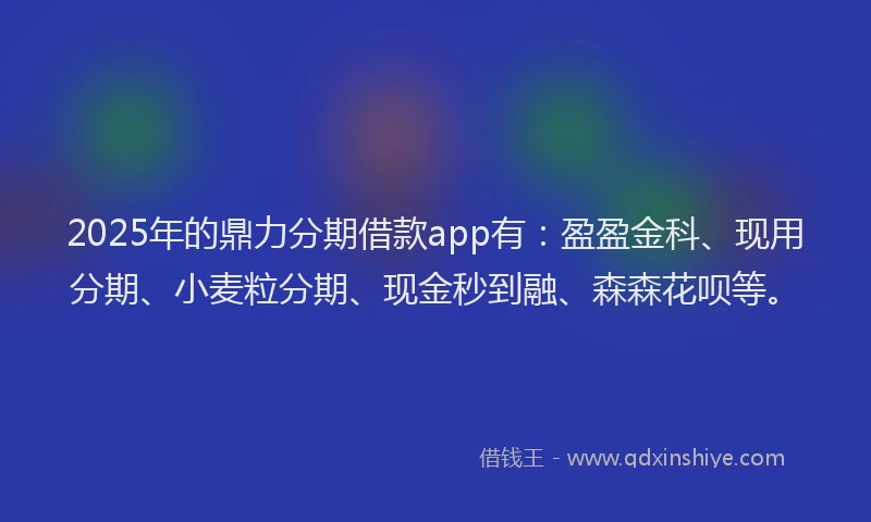 2025年的鼎力分期借款app有：盈盈金科、现用分期、小麦粒分期、现金秒到融、森森花呗等。