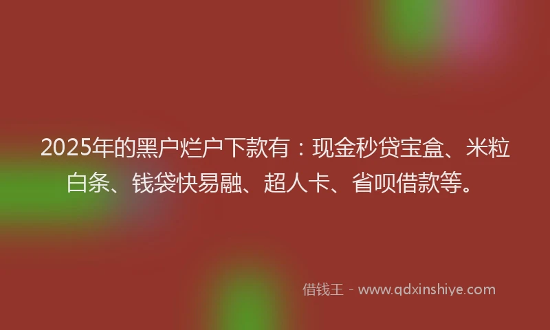 2025年的黑户烂户下款有：现金秒贷宝盒、米粒白条、钱袋快易融、超人卡、省呗借款等。