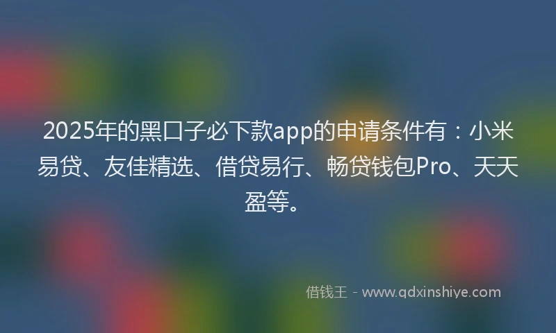 2025年的黑口子必下款app的申请条件有：小米易贷、友佳精选、借贷易行、畅贷钱包Pro、天天盈等。