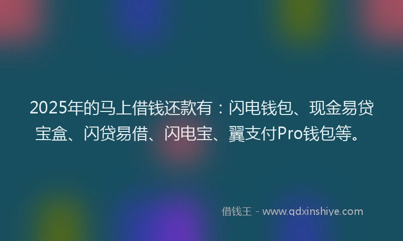 2025年的马上借钱还款有：闪电钱包、现金易贷宝盒、闪贷易借、闪电宝、翼支付Pro钱包等。