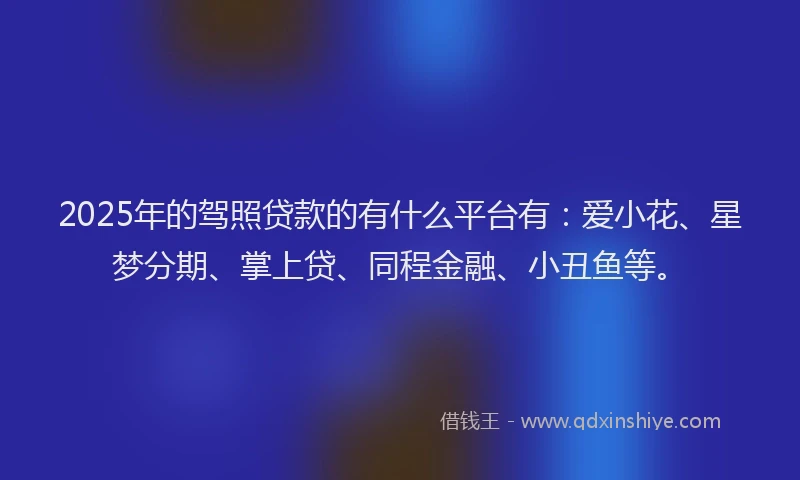 2025年的驾照贷款的有什么平台有：爱小花、星梦分期、掌上贷、同程金融、小丑鱼等。