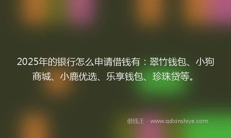 2025年的银行怎么申请借钱有：翠竹钱包、小狗商城、小鹿优选、乐享钱包、珍珠贷等。