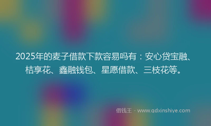 2025年的麦子借款下款容易吗有：安心贷宝融、桔享花、鑫融钱包、星愿借款、三枝花等。