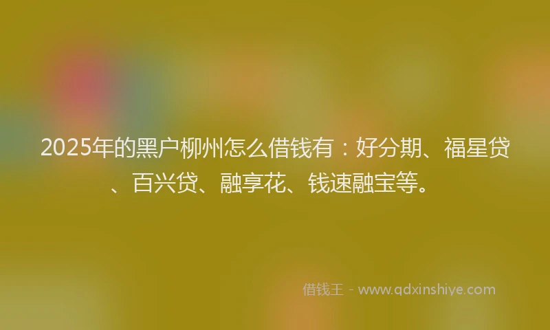 2025年的黑户柳州怎么借钱有：好分期、福星贷、百兴贷、融享花、钱速融宝等。