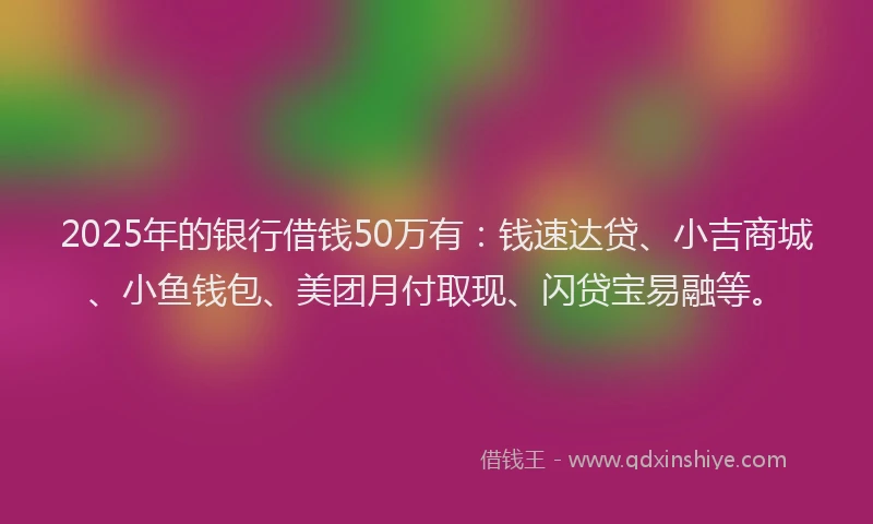 2025年的银行借钱50万有：钱速达贷、小吉商城、小鱼钱包、美团月付取现、闪贷宝易融等。