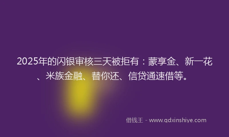 2025年的闪银审核三天被拒有：蒙享金、新一花、米族金融、替你还、信贷通速借等。