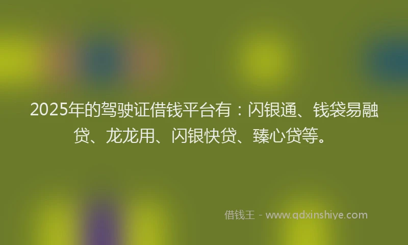 2025年的驾驶证借钱平台有：闪银通、钱袋易融贷、龙龙用、闪银快贷、臻心贷等。