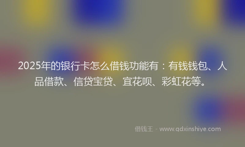 2025年的银行卡怎么借钱功能有：有钱钱包、人品借款、信贷宝贷、宜花呗、彩虹花等。
