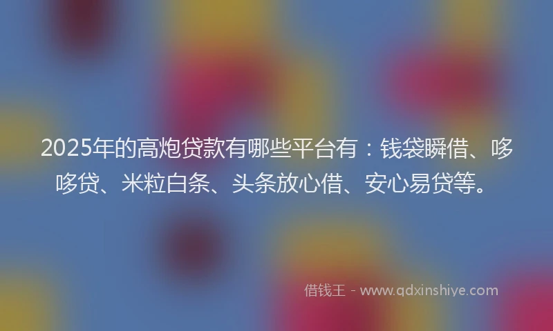 2025年的高炮贷款有哪些平台有：钱袋瞬借、哆哆贷、米粒白条、头条放心借、安心易贷等。