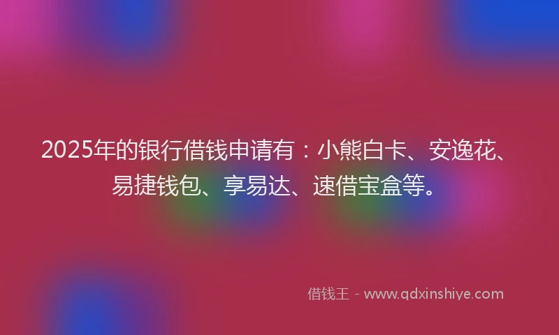 2025年的银行借钱申请有：小熊白卡、安逸花、易捷钱包、享易达、速借宝盒等。