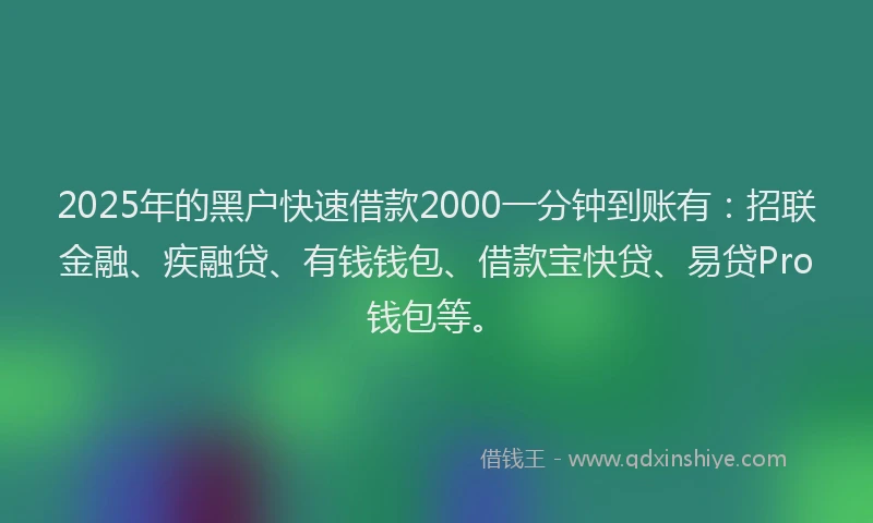 2025年的黑户快速借款2000一分钟到账有：招联金融、疾融贷、有钱钱包、借款宝快贷、易贷Pro钱包等。