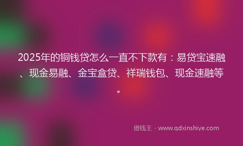 2025年的铜钱贷怎么一直不下款有：易贷宝速融、现金易融、金宝盒贷、祥瑞钱包、现金速融等。