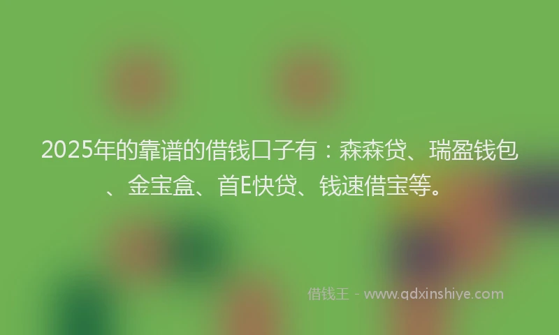 2025年的靠谱的借钱口子有：森森贷、瑞盈钱包、金宝盒、首E快贷、钱速借宝等。