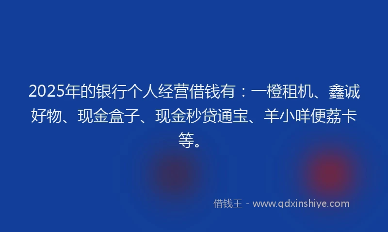 2025年的银行个人经营借钱有：一橙租机、鑫诚好物、现金盒子、现金秒贷通宝、羊小咩便荔卡等。