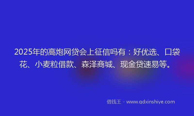 2025年的高炮网贷会上征信吗有：好优选、口袋花、小麦粒借款、森泽商城、现金贷速易等。