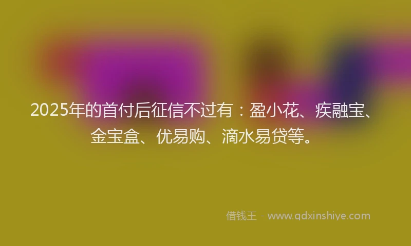 2025年的首付后征信不过有：盈小花、疾融宝、金宝盒、优易购、滴水易贷等。
