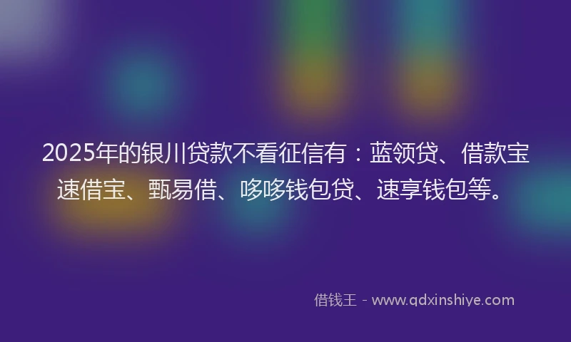 2025年的银川贷款不看征信有：蓝领贷、借款宝速借宝、甄易借、哆哆钱包贷、速享钱包等。