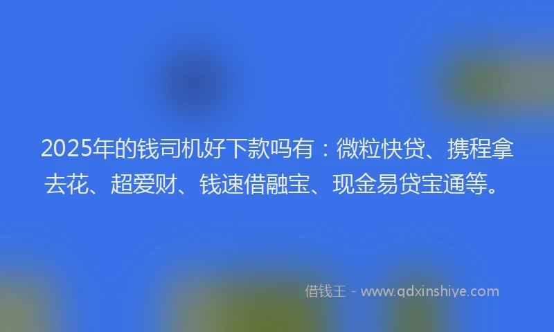 2025年的钱司机好下款吗有：微粒快贷、携程拿去花、超爱财、钱速借融宝、现金易贷宝通等。
