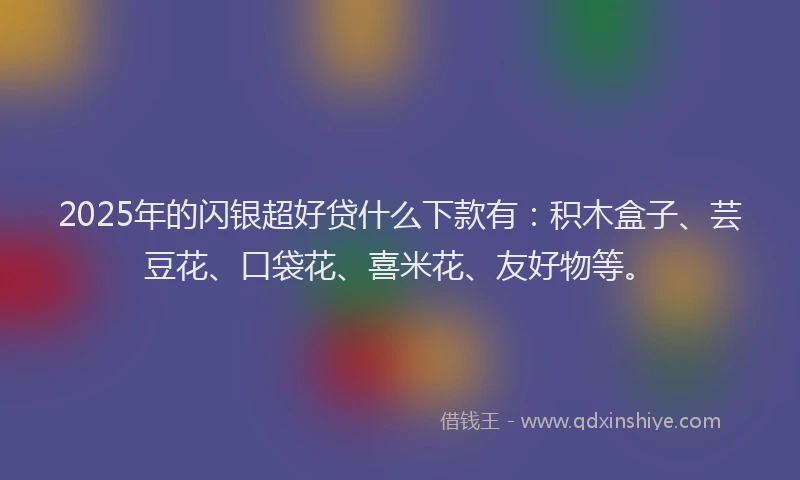 2025年的闪银超好贷什么下款有：积木盒子、芸豆花、口袋花、喜米花、友好物等。