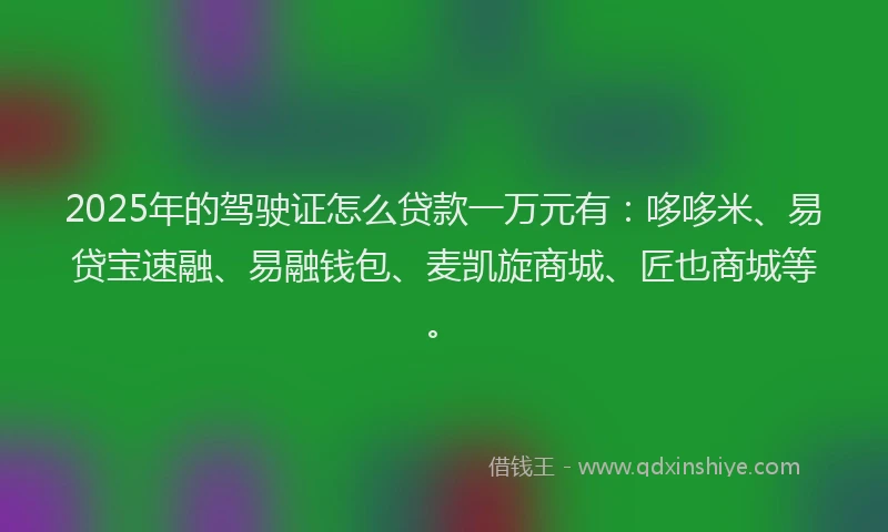 2025年的驾驶证怎么贷款一万元有：哆哆米、易贷宝速融、易融钱包、麦凯旋商城、匠也商城等。