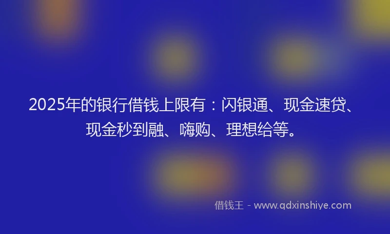 2025年的银行借钱上限有：闪银通、现金速贷、现金秒到融、嗨购、理想给等。