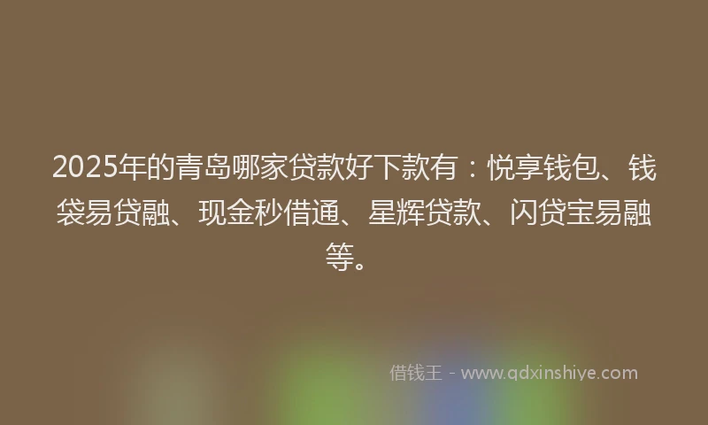 2025年的青岛哪家贷款好下款有：悦享钱包、钱袋易贷融、现金秒借通、星辉贷款、闪贷宝易融等。
