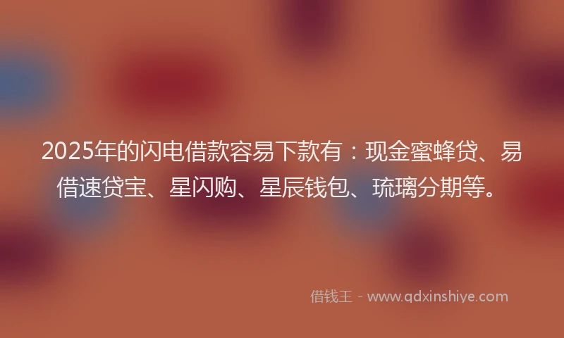 2025年的闪电借款容易下款有：现金蜜蜂贷、易借速贷宝、星闪购、星辰钱包、琉璃分期等。